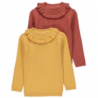 GX526: Girls 2 Pack Frill Neck Ribbed Knit Top (1-7 Years)